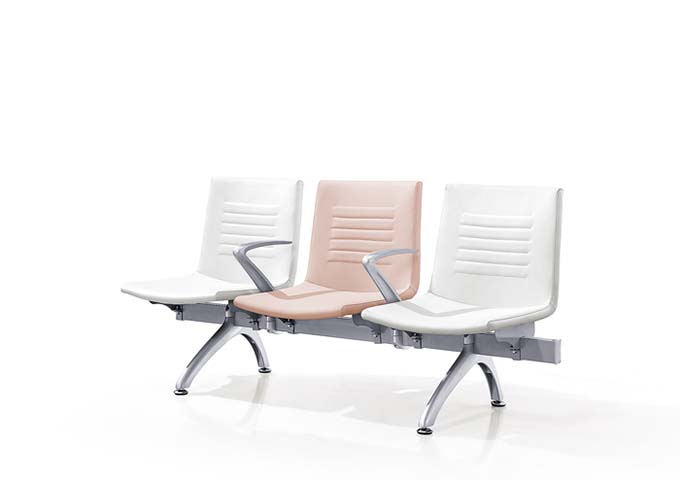 3-Seat Public Beam Waiting Chair with Molded PU Seats, Pink-White Color Scheme