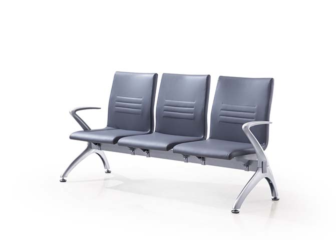 3-Seat Dark Gray PU Upholstered Tandem Public Waiting Chair with Die-Cast Aluminum Legs