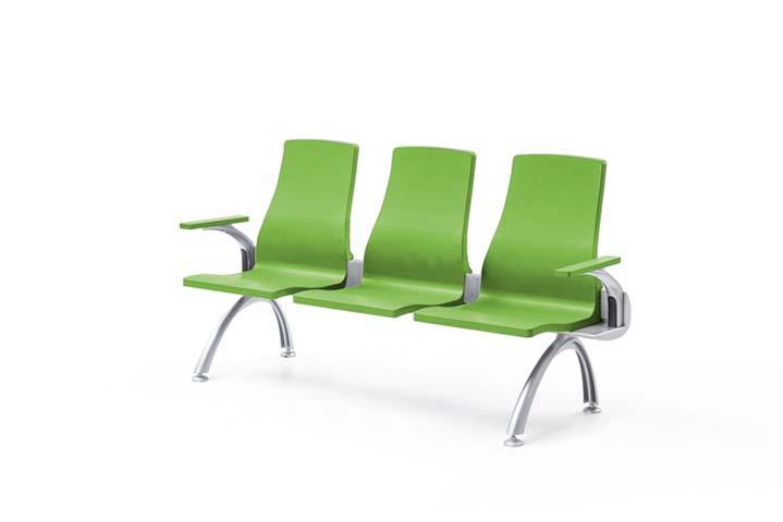 3-Seat Green Molded PU Public Beam Waiting Bench with Chrome Cantilever Legs