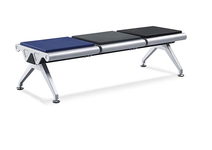 Backless 3-Seat Chrome Beam Public Waiting Bench with Padded Seat Pads