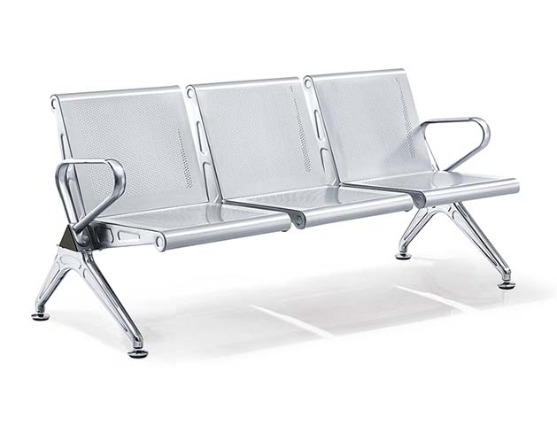 3-Seat Perforated Chrome Steel Public Beam Waiting Bench