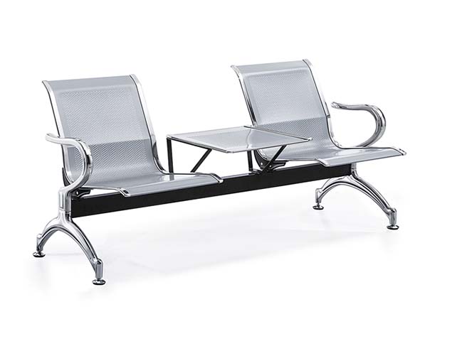 2-Seat Chrome Perforated Metal Beam Waiting Chair with Integrated Middle Table