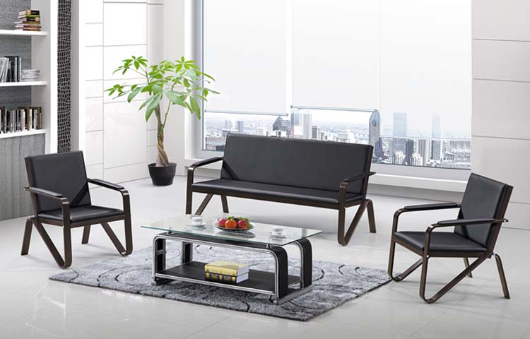 Commercial Office Reception Seating Set, 3+1+1 Configuration with Matching Glass Coffee Table