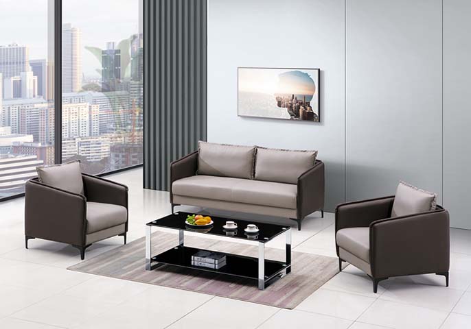3-Piece Two-Tone Commercial Office Lounge Seating Set with Double-Tier Coffee Table