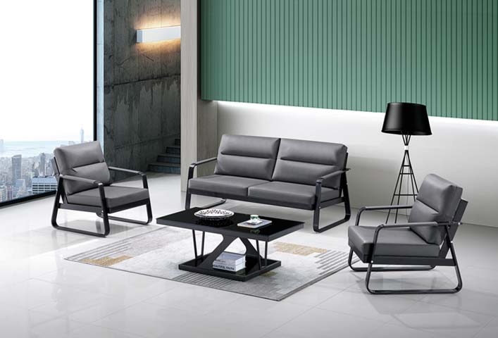 2+1+1 Office Reception Seating Set with Double-Tier Glass Coffee Table