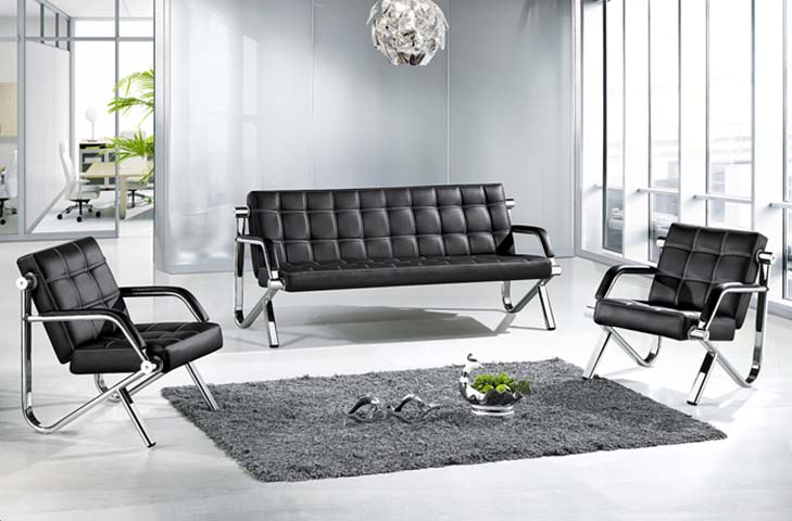 3-Piece Black Quilted Chrome Cantilever Office Reception Lounge Set