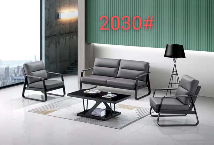 4-Piece Grey Faux Leather Office Reception Seating Set with Black Glass Coffee Table