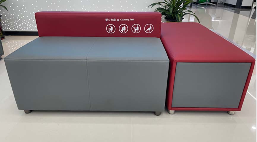 Modular Public Waiting Courtesy Bench with Side Ottoman