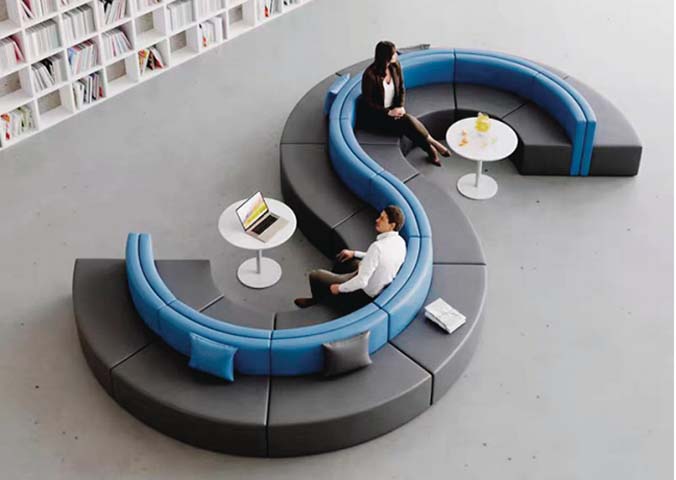 Two-Tone S-Shaped Modular Curved Sectional Lounge Banquette