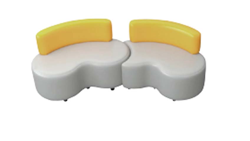 Two-Seat S-Curved Modular Castered Lounge Sofa with Partial Yellow Backrests
