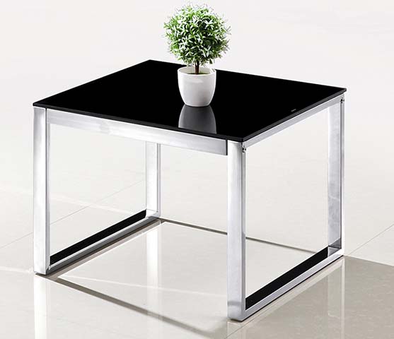 Modern Square Black Tempered Glass Top Polished Stainless Steel Frame Coffee Table