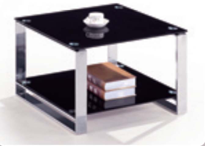 Two-Tier Square Black Tempered Glass Coffee Table with Chrome Legs