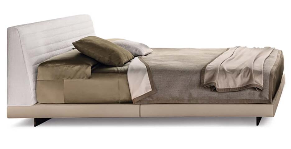 Modern Beige Horizontal Channel-Tufted Upholstered Platform Bed