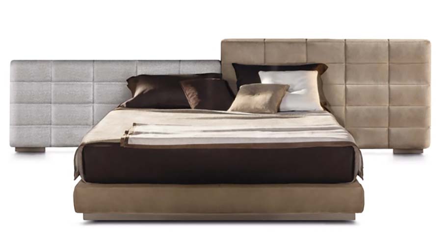 Asymmetric L-Shaped Grid-Tufted Two-Tone Upholstered Platform Bed
