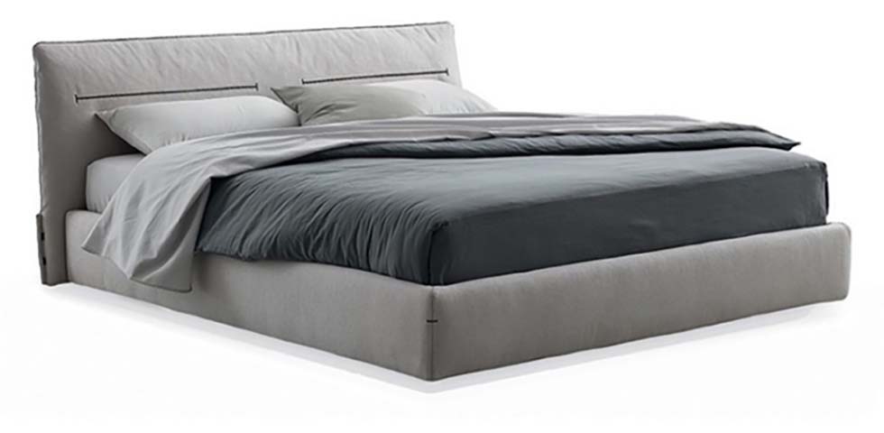 Light Gray Fabric Upholstered Low-Profile Floating King Platform Bed with Horizontal Stitched Headboard