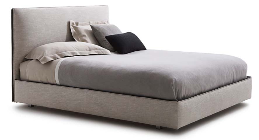 Light Grey Linen-Look Upholstered Low-Profile Queen Platform Bed