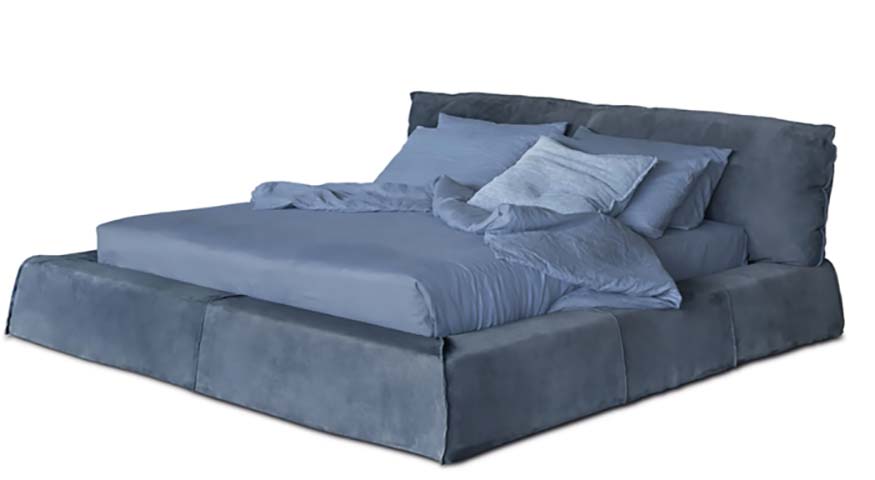 Slate Blue Velvet Low-Profile Upholstered Platform Bed