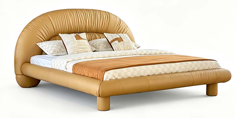 Upholstered Arched Ruched Headboard Queen Size Platform Bed