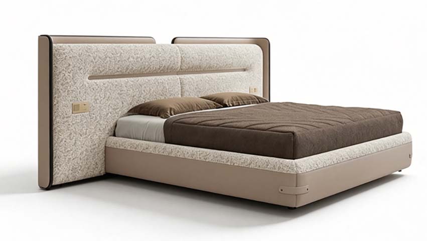 Two-Tone Boucle Faux Leather Upholstered King Storage Bed with Integrated Headboard Outlets