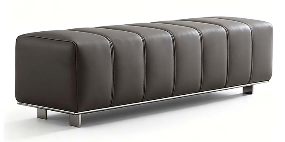 Dark Gray Vertical Channel-Tufted Upholstered Backless Bench with Polished Metal Legs