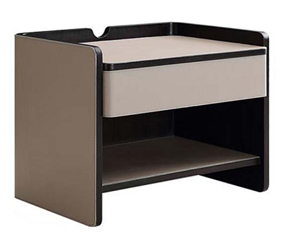 Two-tone Upholstered 1-Drawer Nightstand with Gallery Top and Open Shelf