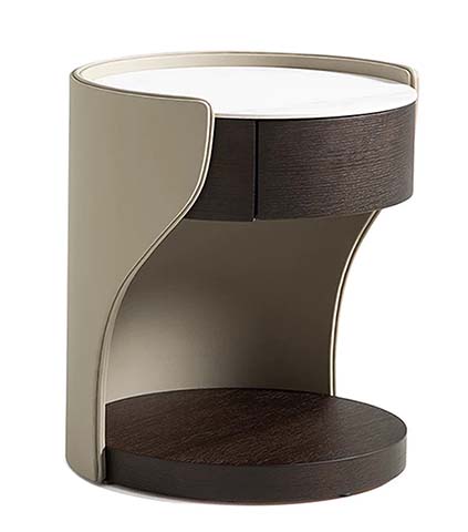 Contemporary Cylindrical Two-Tone Nightstand with Drawer and Open Shelf