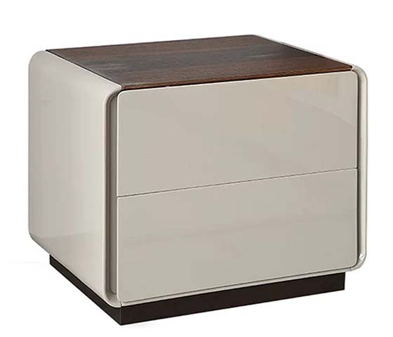 Modern Handleless 2-Drawer Rounded Corner Nightstand with Dark Wood Top