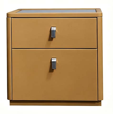 Lockable 2-Drawer Camel Tan Nightstand with Recessed Framed Top