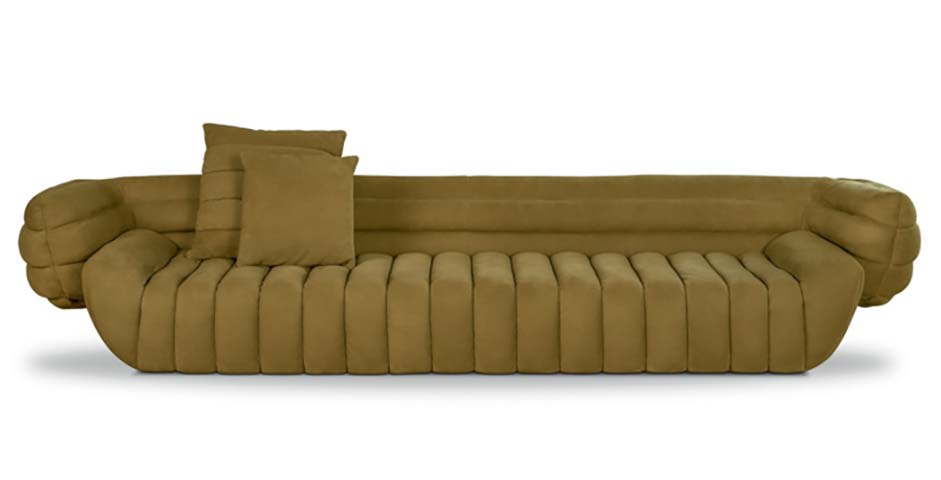 Olive Green Channel-Tufted Curved 4-Seat Sofa