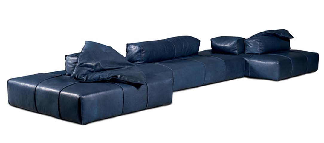 Navy Blue Low-Profile Armless Double Chaise Modular Sectional Sofa