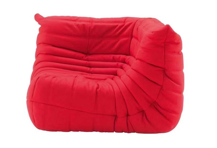 Bright Red Channel-Quilted Armless Modular Corner Lounge Chair