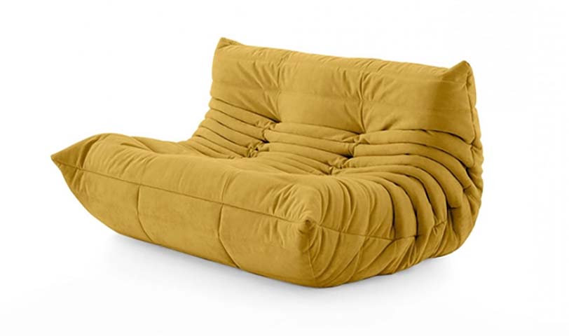 Mustard Yellow Channel-Tufted Armless 2-Seat Floor Lounge Sofa