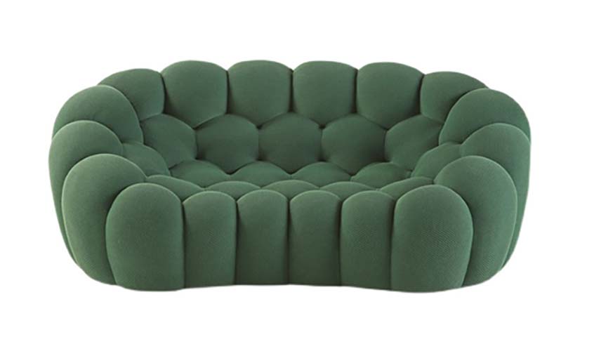 Dark Green Bubble Tufted Kidney-Shaped Upholstered Loveseat Sofa