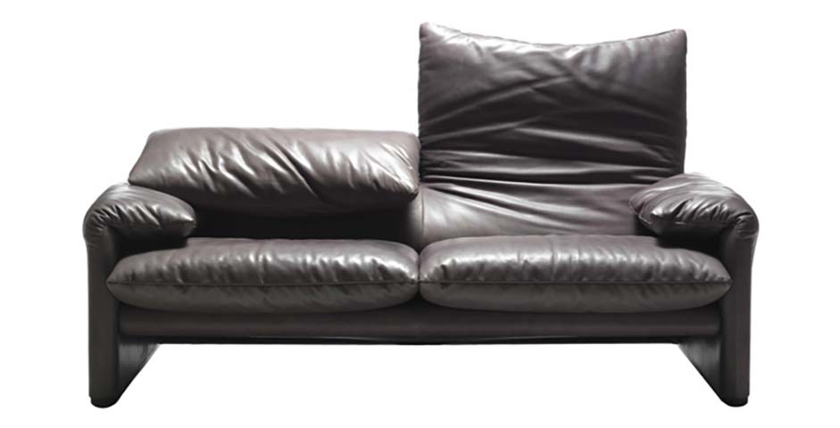 Dark Brown Asymmetrical Back Two-Seat Leather Lounge Sofa