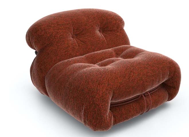 Rust Chenille Button-Tufted Armless Modular Lounge Chair