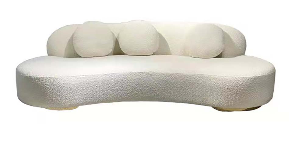 Off-White Boucle Armless Curved Kidney 3-Seater Lounge Sofa