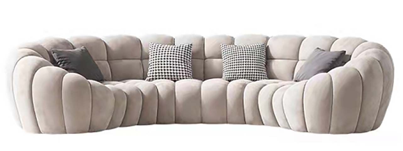 Light Beige Plush Channel-Tufted Curved Crescent Sectional Sofa