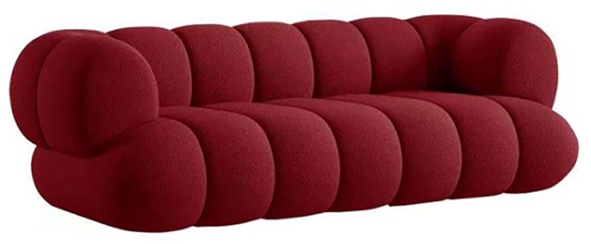 Burgundy Channel-Tufted Curved 4-Seat Boucle Sectional Sofa