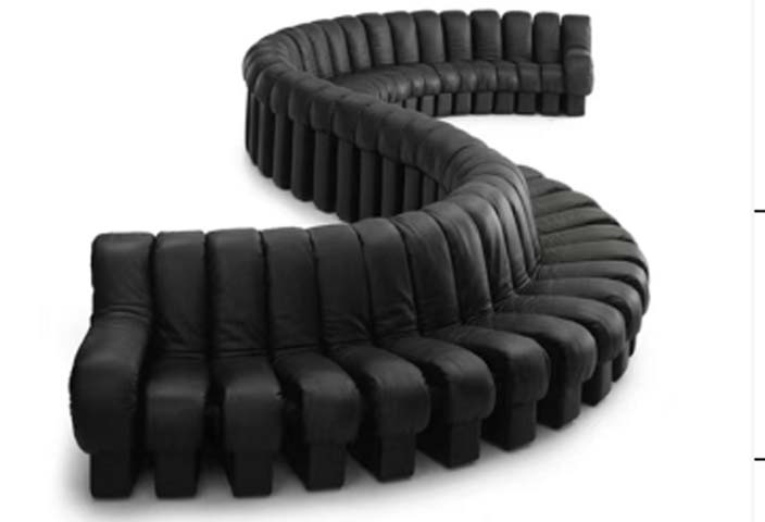 Black Channel-Tufted Serpentine Modular Sectional Sofa