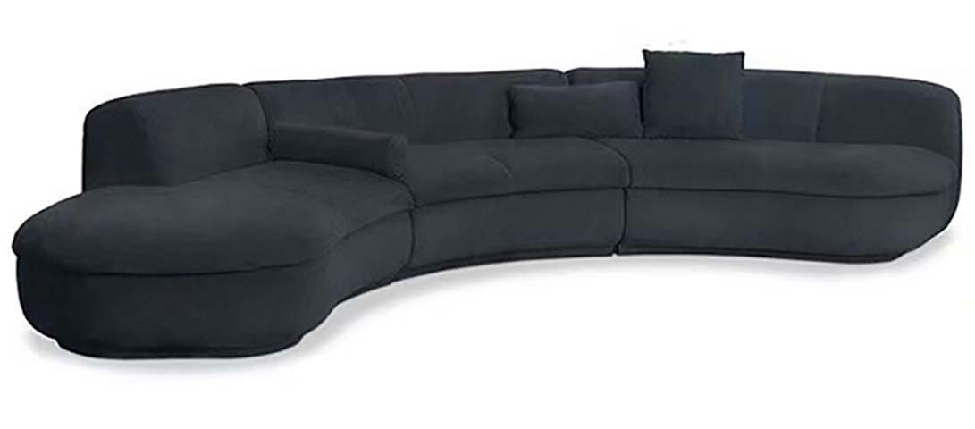 Black Low-Profile Curved Modular Sectional Sofa with Left Chaise