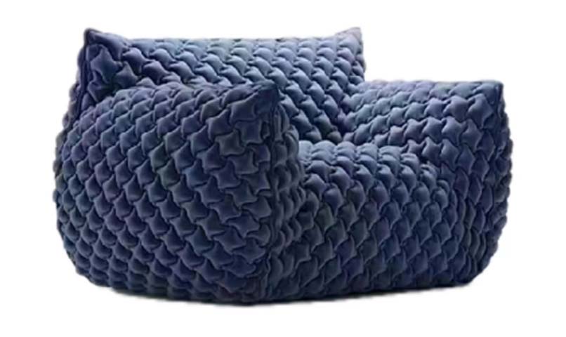 Navy Blue 3D Quilted Velvet Legless L-Shaped Modular Lounge Sofa