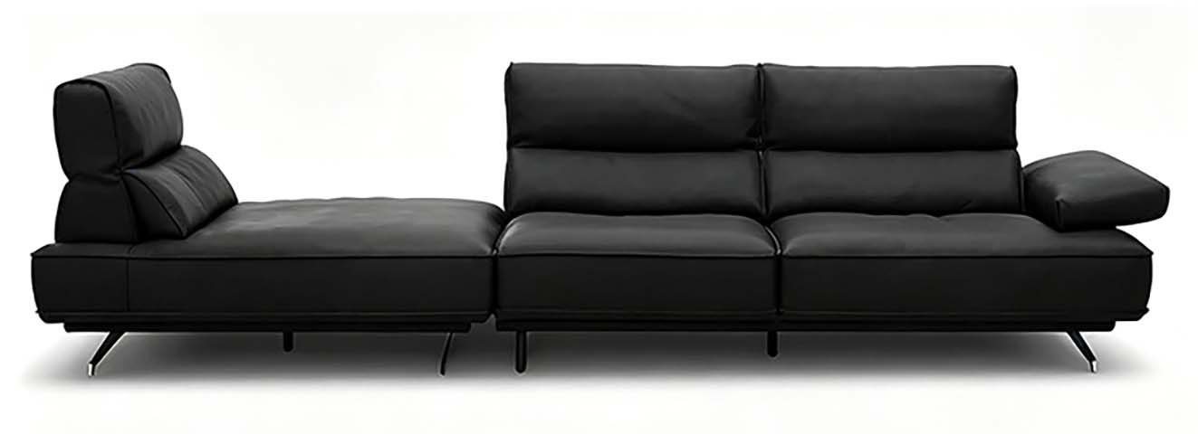 Modern Left Chaise Sectional Sofa, Matte Black Upholstery with Metal Legs