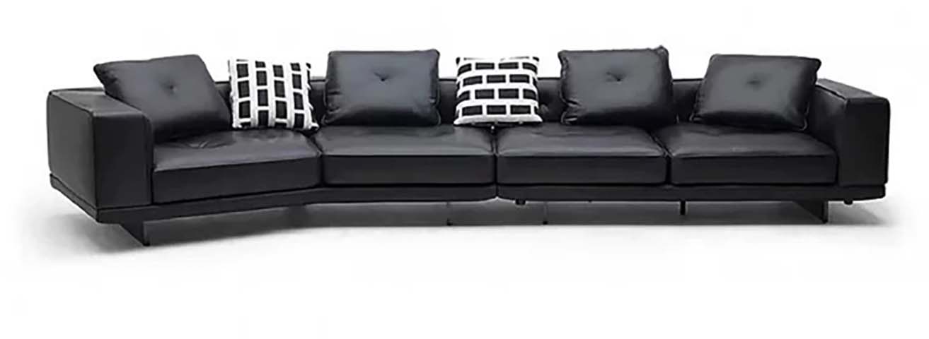 Contemporary Curved 4-Seat Leather Sofa