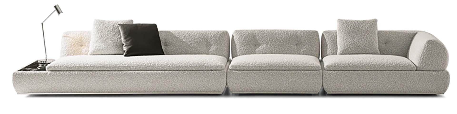Light Gray Boucle 3-Seat Modular Sectional Sofa with Integrated End Table
