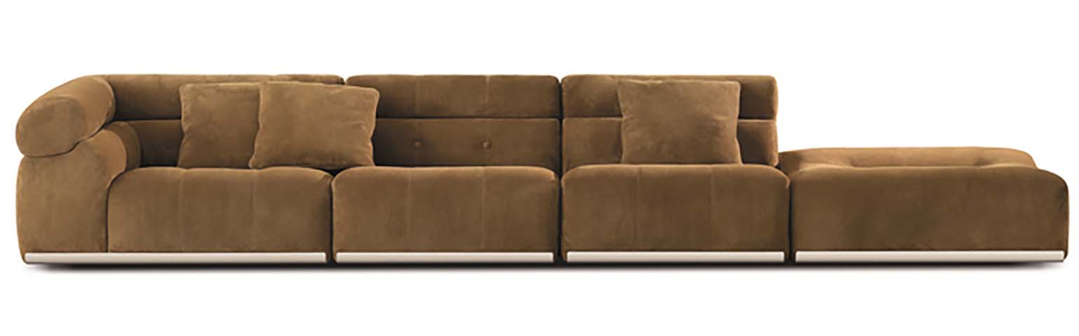 Camel Brown Tufted Modular Sectional Sofa with Right Chaise