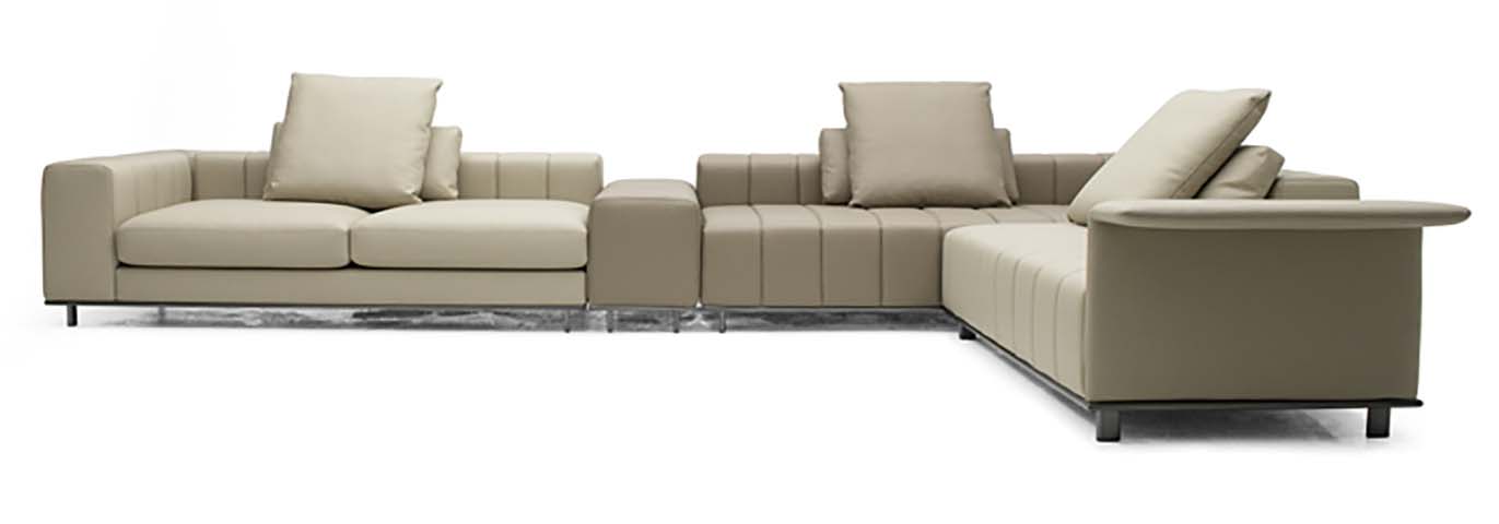 Two-Tone Taupe L-Shaped Channel-Stitched Sectional Sofa
