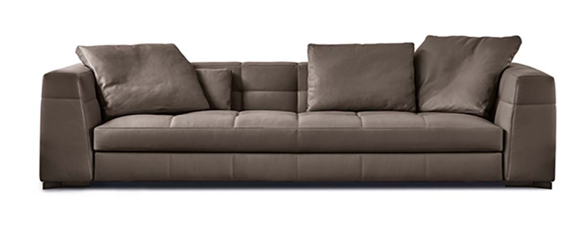 Taupe Leather Block Arm 4-Seat Stationary Sofa