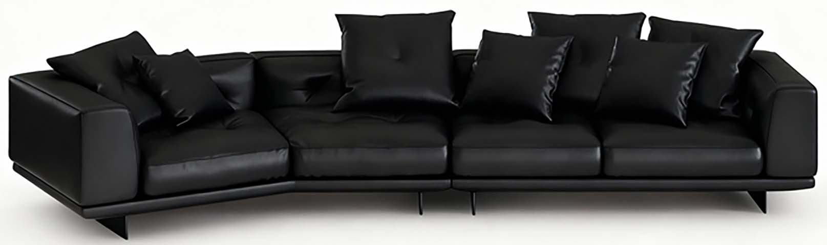 Low-Profile Minimalist Black Upholstered 4-Seat Curved Sectional Sofa