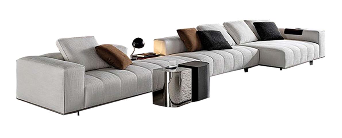 Light Grey Fabric L-Shaped Modular Sectional Sofa with Chaise and Integrated Arm Features