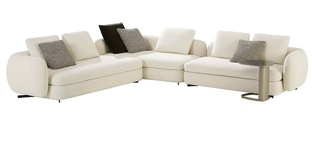 Off-White Curved Modular Sectional Sofa with Matching Side Table